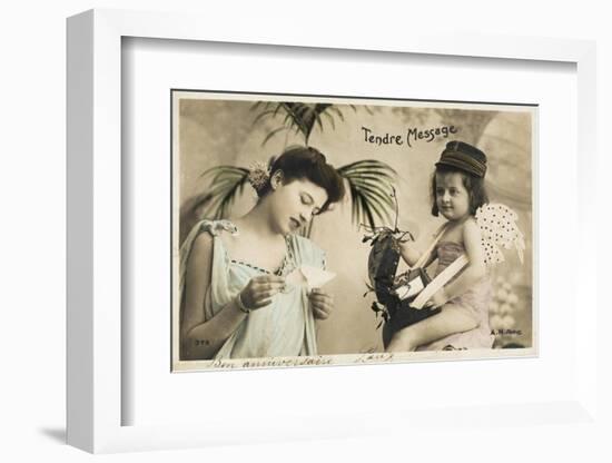 Cupid as Postman Delivers a 'tender Message' to a Young Lady-null-Framed Photographic Print