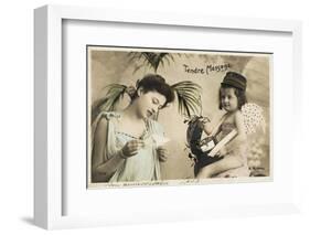 Cupid as Postman Delivers a 'tender Message' to a Young Lady-null-Framed Photographic Print