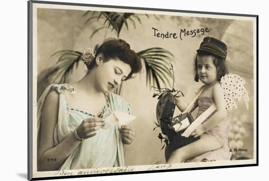 Cupid as Postman Delivers a 'tender Message' to a Young Lady-null-Mounted Photographic Print