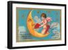 Cupid Feeding Heart to Moon-null-Framed Art Print