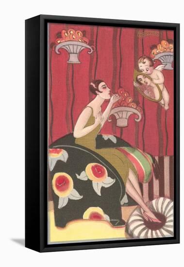 Cupid Holding Mirror for Flapper-null-Framed Stretched Canvas