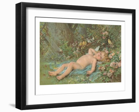 Cupid Lying on Grass-null-Framed Art Print