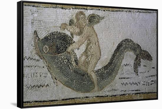 Cupid Riding Dolphin, Detail of Mosaic Uncovered in Thaenae-null-Framed Stretched Canvas