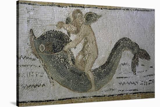 Cupid Riding Dolphin, Detail of Mosaic Uncovered in Thaenae-null-Stretched Canvas