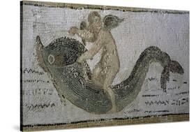 Cupid Riding Dolphin, Detail of Mosaic Uncovered in Thaenae-null-Stretched Canvas