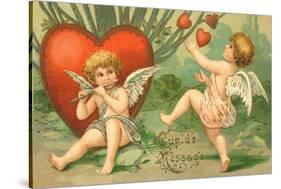 Cupid's Message, Valentine Postcard, C.1910-null-Stretched Canvas