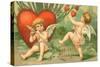 Cupid's Message, Valentine Postcard, C.1910-null-Stretched Canvas