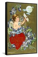 Cupid Shooting an Arrow Carrying a Love Letter, American Valentine Card, 1908-null-Framed Stretched Canvas