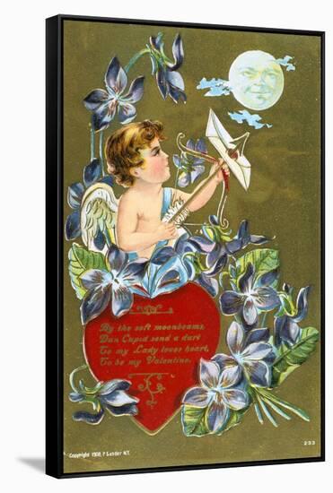 Cupid Shooting an Arrow Carrying a Love Letter, American Valentine Card, 1908-null-Framed Stretched Canvas