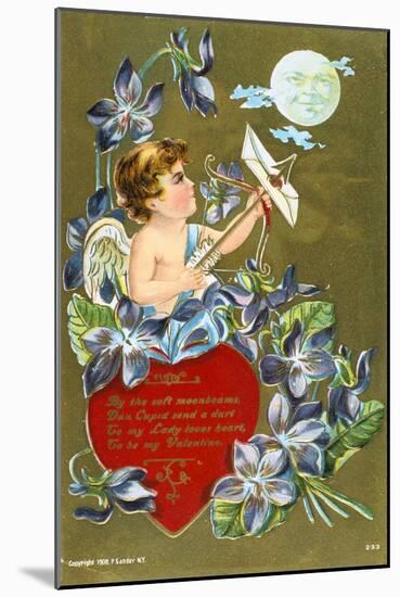 Cupid Shooting an Arrow Carrying a Love Letter, American Valentine Card, 1908-null-Mounted Giclee Print