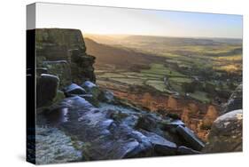 Curbar Edge, at sunrise on a frosty winter morning, Peak District National Park, Derbyshire, Englan-Eleanor Scriven-Stretched Canvas