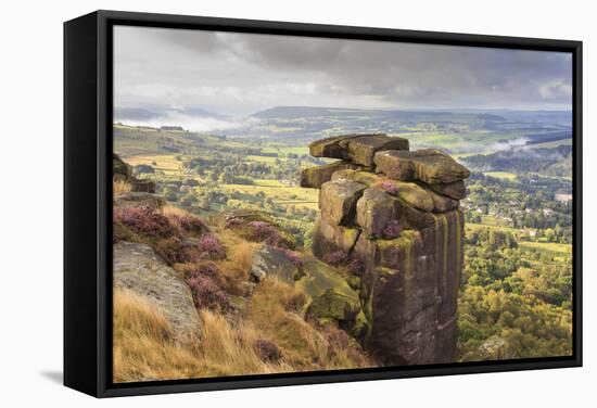 Curbar Edge, Summer Heather, View Towards Chatsworth, Peak District National Park, Derbyshire-Eleanor Scriven-Framed Stretched Canvas