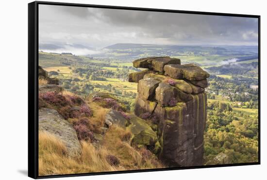 Curbar Edge, Summer Heather, View Towards Chatsworth, Peak District National Park, Derbyshire-Eleanor Scriven-Framed Stretched Canvas