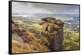 Curbar Edge, Summer Heather, View Towards Chatsworth, Peak District National Park, Derbyshire-Eleanor Scriven-Framed Stretched Canvas