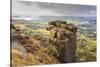 Curbar Edge, Summer Heather, View Towards Chatsworth, Peak District National Park, Derbyshire-Eleanor Scriven-Stretched Canvas