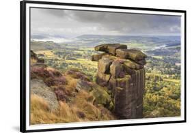 Curbar Edge, Summer Heather, View Towards Chatsworth, Peak District National Park, Derbyshire-Eleanor Scriven-Framed Premium Photographic Print