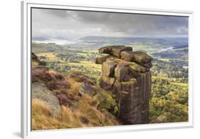 Curbar Edge, Summer Heather, View Towards Chatsworth, Peak District National Park, Derbyshire-Eleanor Scriven-Framed Premium Photographic Print