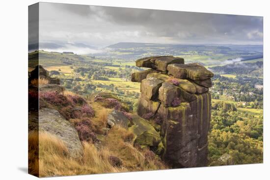 Curbar Edge, Summer Heather, View Towards Chatsworth, Peak District National Park, Derbyshire-Eleanor Scriven-Stretched Canvas