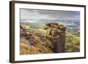 Curbar Edge, Summer Heather, View Towards Chatsworth, Peak District National Park, Derbyshire-Eleanor Scriven-Framed Photographic Print