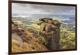 Curbar Edge, Summer Heather, View Towards Chatsworth, Peak District National Park, Derbyshire-Eleanor Scriven-Framed Photographic Print