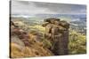 Curbar Edge, Summer Heather, View Towards Chatsworth, Peak District National Park, Derbyshire-Eleanor Scriven-Stretched Canvas