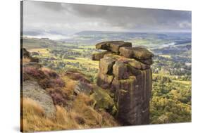 Curbar Edge, Summer Heather, View Towards Chatsworth, Peak District National Park, Derbyshire-Eleanor Scriven-Stretched Canvas