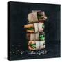 Cured Chicken and Spinach Whole Grain Sandwich Tower with Spices and Black Stone Background-Foxys Forest Manufacture-Stretched Canvas