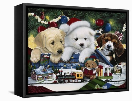 Curious Christmas Pups-Jenny Newland-Framed Stretched Canvas