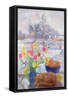 Curled Cat with Flowers-Timothy Easton-Framed Stretched Canvas