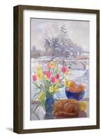 Curled Cat with Flowers-Timothy Easton-Framed Giclee Print