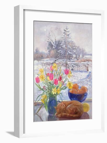 Curled Cat with Flowers-Timothy Easton-Framed Giclee Print