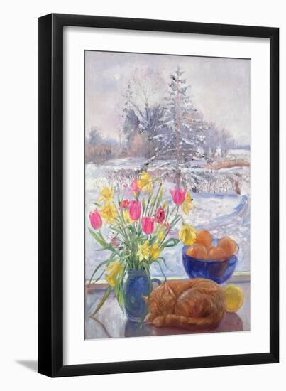 Curled Cat with Flowers-Timothy Easton-Framed Giclee Print