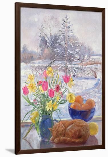 Curled Cat with Flowers-Timothy Easton-Framed Giclee Print