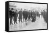 Curling in Central Park with Men Having Brooms at the Ready over the Ice.-null-Framed Stretched Canvas