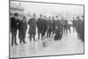 Curling in Central Park with Men Having Brooms at the Ready over the Ice.-null-Mounted Art Print