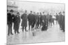 Curling in Central Park with Men Having Brooms at the Ready over the Ice.-null-Mounted Art Print