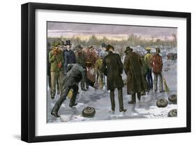 Curling Match on a Frozen Lake in Canada, 1880s-null-Framed Giclee Print