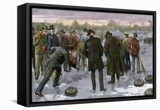 Curling Match on a Frozen Lake in Canada, 1880s-null-Framed Stretched Canvas