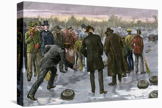 Curling Match on a Frozen Lake in Canada, 1880s-null-Stretched Canvas
