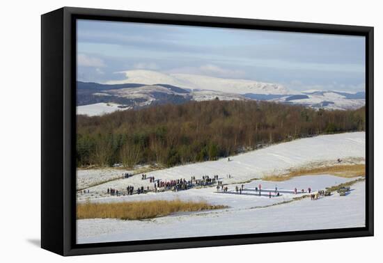 Curling on Frozen Bush Loch, Gatehouse of Fleet, Dumfries and Galloway, Scotland, United Kingdom-Gary Cook-Framed Stretched Canvas