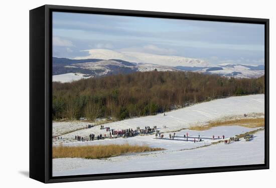 Curling on Frozen Bush Loch, Gatehouse of Fleet, Dumfries and Galloway, Scotland, United Kingdom-Gary Cook-Framed Stretched Canvas