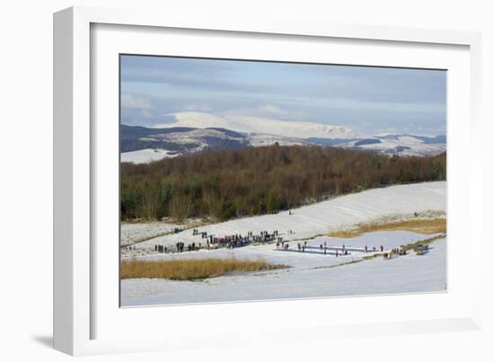 Curling on Frozen Bush Loch, Gatehouse of Fleet, Dumfries and Galloway, Scotland, United Kingdom-Gary Cook-Framed Photographic Print