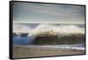 Curling wave on Pacific Ocean beach in evening light-Sheila Haddad-Framed Stretched Canvas