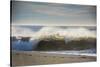 Curling wave on Pacific Ocean beach in evening light-Sheila Haddad-Stretched Canvas