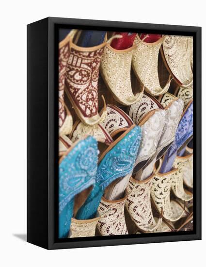 Curly Toed Slippers for Sale in Bur Dubai Souk, Dubai, United Arab Emirates, Middle East-Amanda Hall-Framed Stretched Canvas