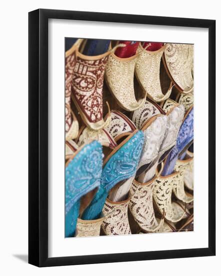 Curly Toed Slippers for Sale in Bur Dubai Souk, Dubai, United Arab Emirates, Middle East-Amanda Hall-Framed Photographic Print