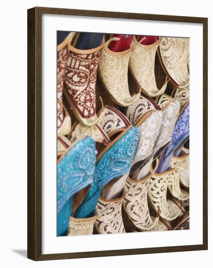 Curly Toed Slippers for Sale in Bur Dubai Souk, Dubai, United Arab Emirates, Middle East-Amanda Hall-Framed Photographic Print