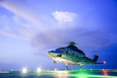 Helicopter Parking Landing on Offshore Platform. Helicopter Transfer Crews-curraheeshutter-Stretched Canvas