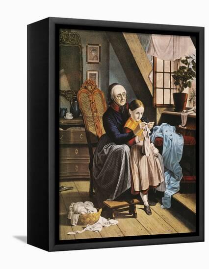 Currier and Ives: Grandmother-Currier & Ives-Framed Stretched Canvas