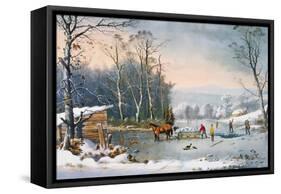 Currier & Ives Winter Scene-Currier & Ives-Framed Stretched Canvas